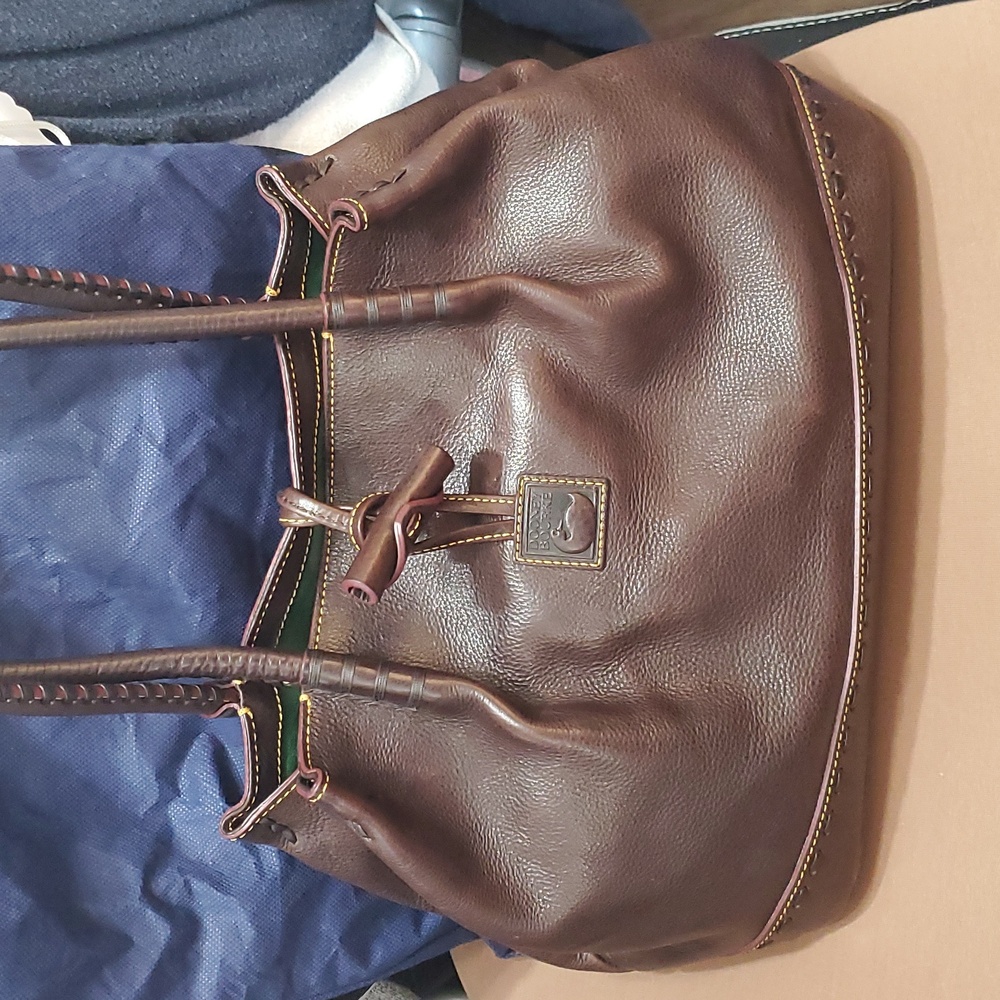 Dooney Florentine Vintage Whipstitch Tomoro Brown Tote Bag - Picture 2 of 10